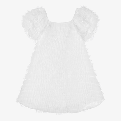 The Tiny Universe Kids' Girls White Tulle Puffed Sleeve Dress