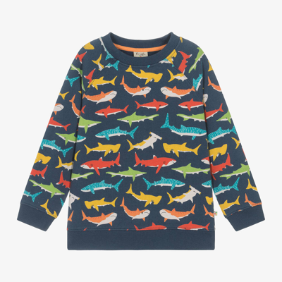 Frugi Kids' Boys Navy Blue Cotton Shark Sweatshirt