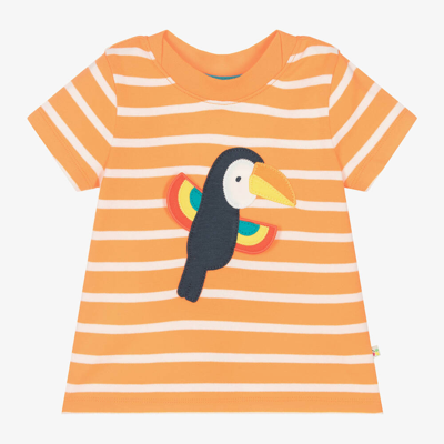 Frugi Babies' Boys Orange Striped Cotton Toucan T-shirt