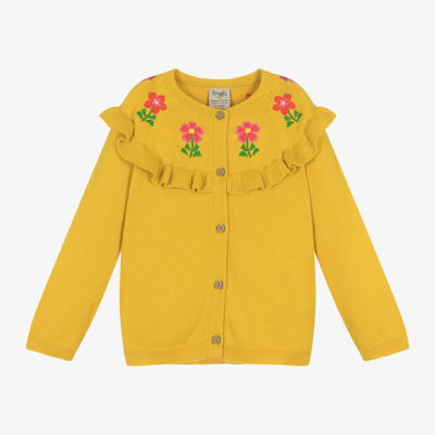 Frugi Kids' Girls Yellow Cotton Flower Cardigan