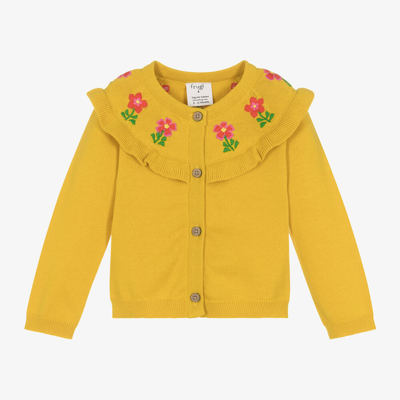 Frugi Baby Girls Yellow Cotton Flower Cardigan