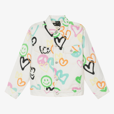 Molo Kids' Hedly Graffiti-print Denim Jacket In White