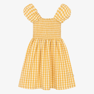 Molo Kids' Girls Yellow Gingham Puff Sleeve Dress