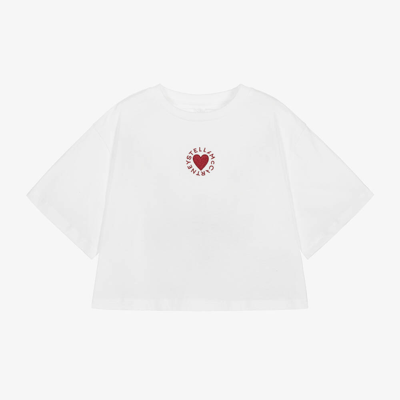 Stella Mccartney Kids Girls White Cotton Heart T-shirt