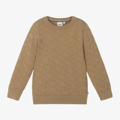 Hugo Boss Kids' Boss Boys Beige Cotton Knit Sweater In Stone