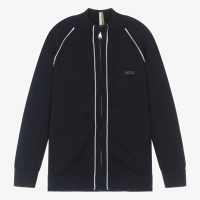 Hugo Boss Boss Teen Boys Navy Blue Knitted Zip-up Top