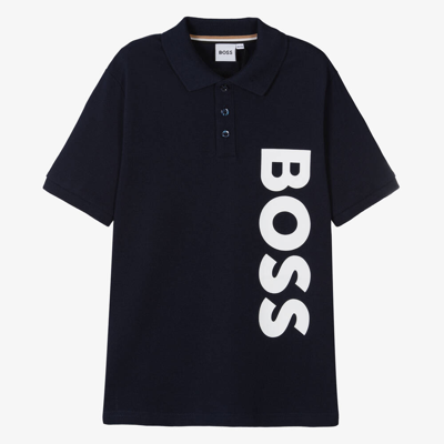 Hugo Boss Boss Teen Boys Blue Cotton Polo Shirt