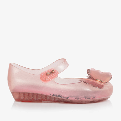 Mini Melissa Kids' Girls Pink Glitter Butterfly Jelly Shoes
