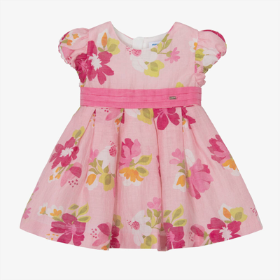 Mayoral Babies' Girls Pink Linen Floral Dress
