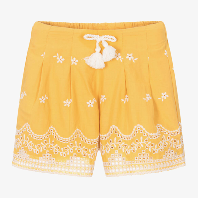 Mayoral Kids' Girls Yellow Cotton Broderie Shorts