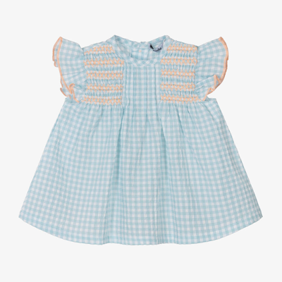 Babidu Babies' Girls Blue Gingham Seersucker Dress