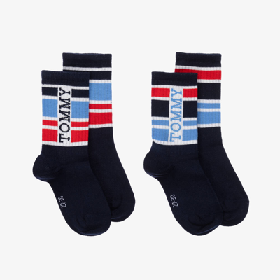 Tommy Hilfiger Kids' Blue Cotton Sport Stripe Socks (2 Pack)