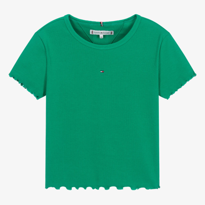 Tommy Hilfiger Teen Girls Green Ribbed Cotton T-shirt