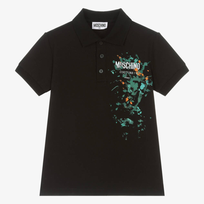 Moschino Kid-teen Teen Boys Black Paint Cotton Polo Shirt