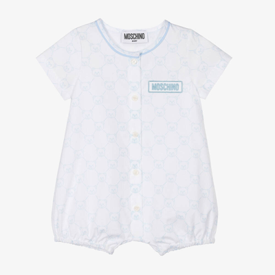 Moschino Baby Babies' White Cotton Teddy Bear Shortie In Blue