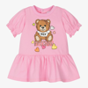 MOSCHINO BABY GIRLS PINK COTTON TEDDY BEAR HEART DRESS