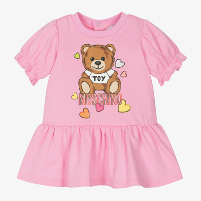 Moschino Baby Babies' Girls Pink Cotton Teddy Bear Heart Dress