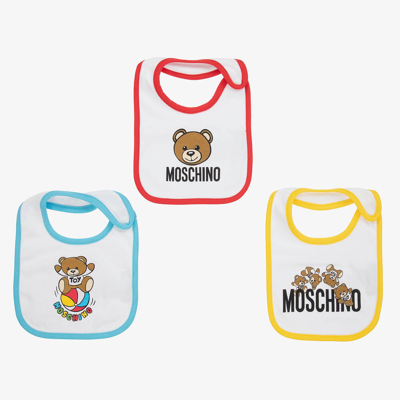 Moschino Baby Babies' White Cotton Teddy Bear Bibs (3 Pack) In Green