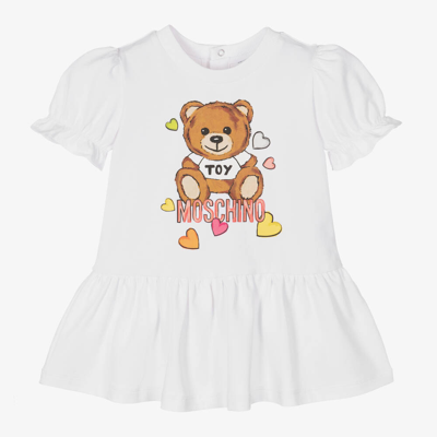 Moschino Baby Babies' Girls White Cotton Teddy Bear Heart Dress