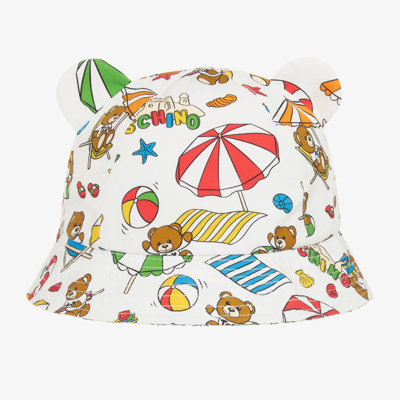 Moschino Baby Babies' White Cotton Teddy Bear Beach Print Hat