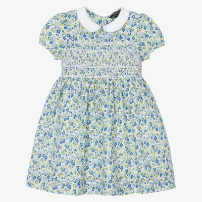 Ralph Lauren Kids' Girls Blue Floral Print Seersucker Dress