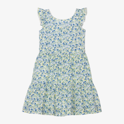 Ralph Lauren Kids' Girls Blue Floral Print Cotton Dress