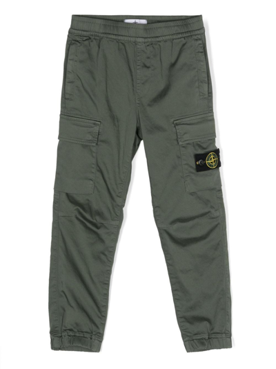 Stone Island Kids' Trouseraloni Dritti Con Motivo Compass In Green