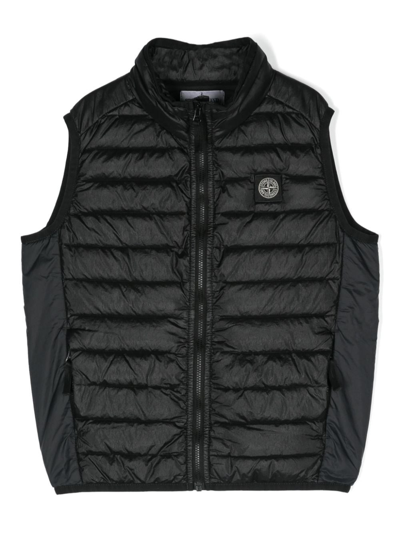 Stone Island Kids' Gilet Con Motivo Compass In Black