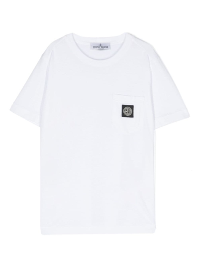 Stone Island Kids' T-shirt Con Applicazione Compass In White