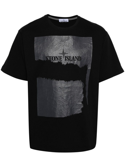 Stone Island Scratched Paint Two Cotton T-shirt In Black