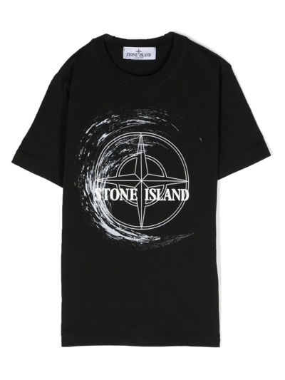 Stone Island Kids'  Junior T-shirt Con Stampa In Black