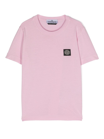 Stone Island Kids' T-shirt Con Motivo Compass In Pink