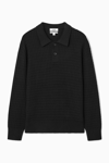 Cos Textured Knitted Polo Shirt In Black