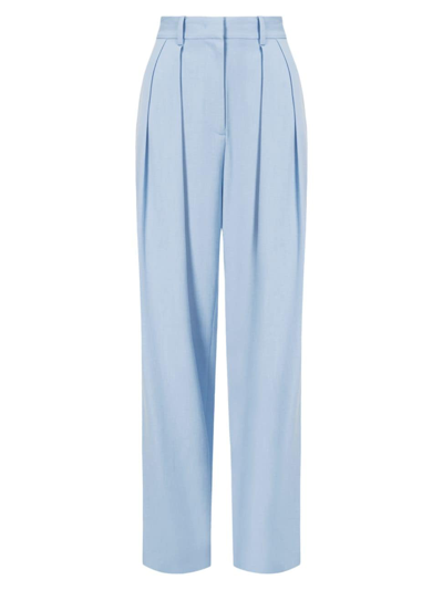 Staud Luisa Satin Wide-leg Pleated Pants In Periwinkle