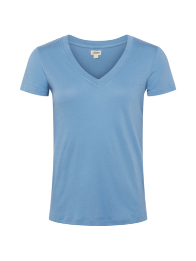 L Agence Becca Cotton V-neck Tee In Blue Mist