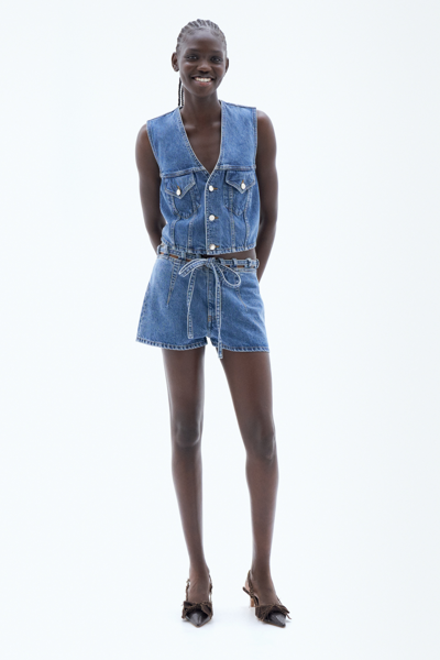 Filippa K Lace Waist Denim Shorts In Blue