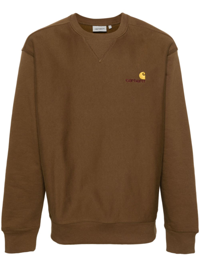 Carhartt American Script Cotton Blend Sweatshirt In Brown