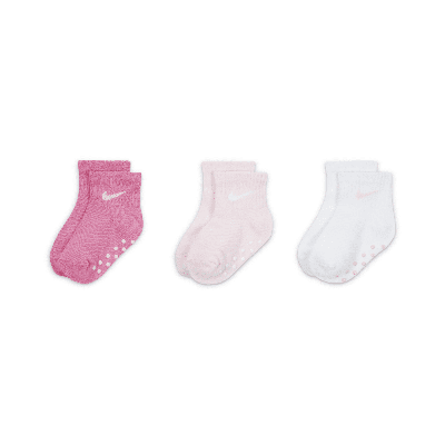 Nike Babies' Core Swoosh Toddler Gripper Socks Box Set (3 Pairs) In Pink