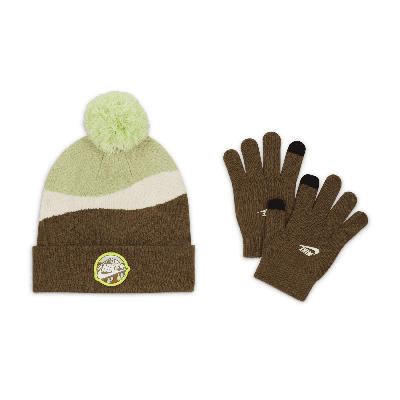 Nike Snow Day Beanie And Gloves Set Big Kids 2-piece Hat Set In Green
