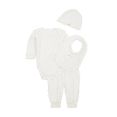 Nike 4-piece Velour Embossed Swoosh Boxed Set Baby 4-piece Bodysuit Set In White