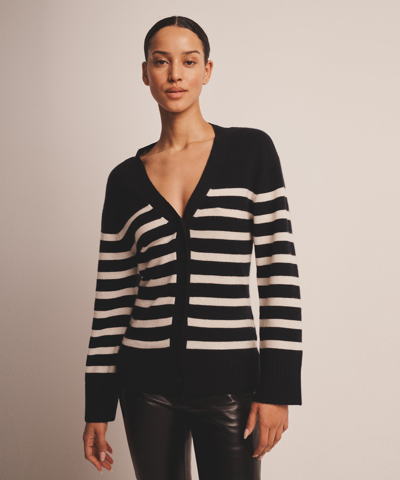 Naadam Cashmere Striped Fitted Cardigan In Navy Combo