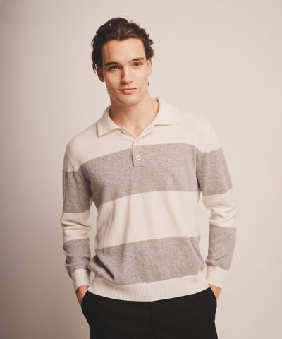 Naadam Cashmere Striped Rugby Polo In White Combo