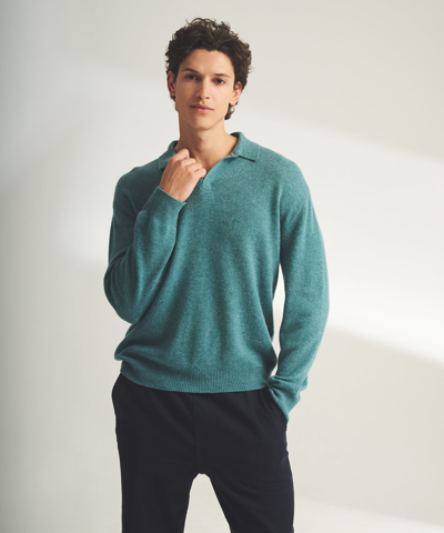 Naadam Lightweight Cashmere Relaxed Polo In Heathered Jade