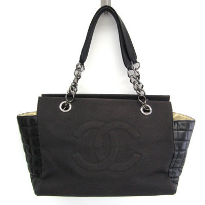 Pre-owned Chanel Chocolate Bar Black Canvas Tote Bag ()