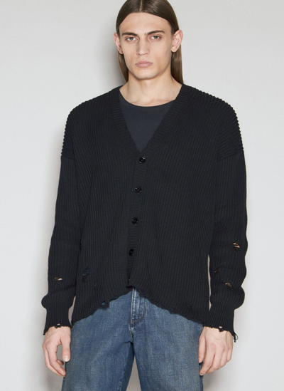 Mm6 Maison Margiela Elbow Patches Distressed Cardigan In Black