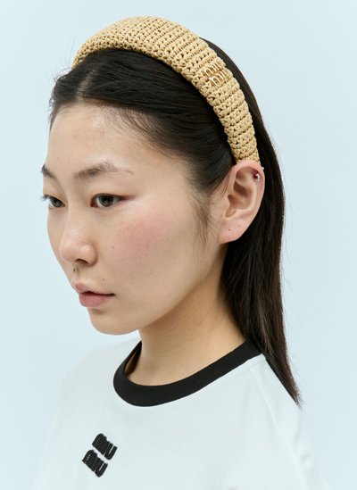 Miu Miu Woven Headband In Beige