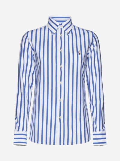 Polo Ralph Lauren White And Blue Cotton Shirt In White,maidstone Blue