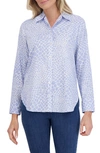 Foxcroft Meghan Giraffe Print Linen Blend Button-up Shirt In Blue/ White