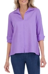 Foxcroft Olivia Hidden Placket Linen Blend Top In Amethyst