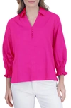 FOXCROFT ALEXIS SMOCKED CUFF SATEEN POPOVER TOP